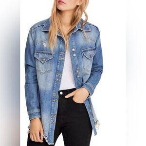 Moonchild Denim Shirt Jacket by free people xs (runs big) boho distressed